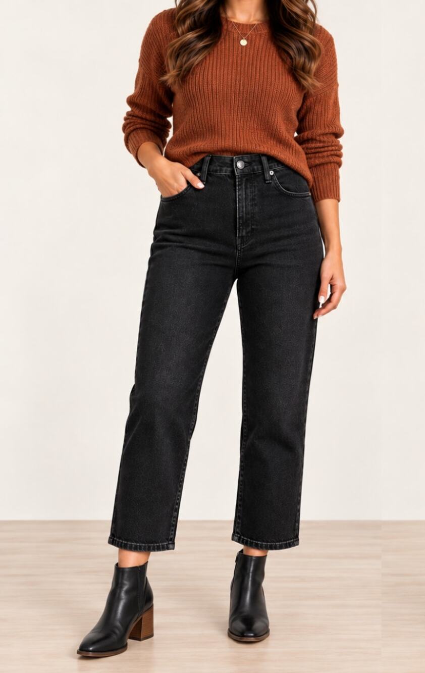 EDWIN Elin High Rise Crop Straight Jeans Blackstone NWT Sz 34